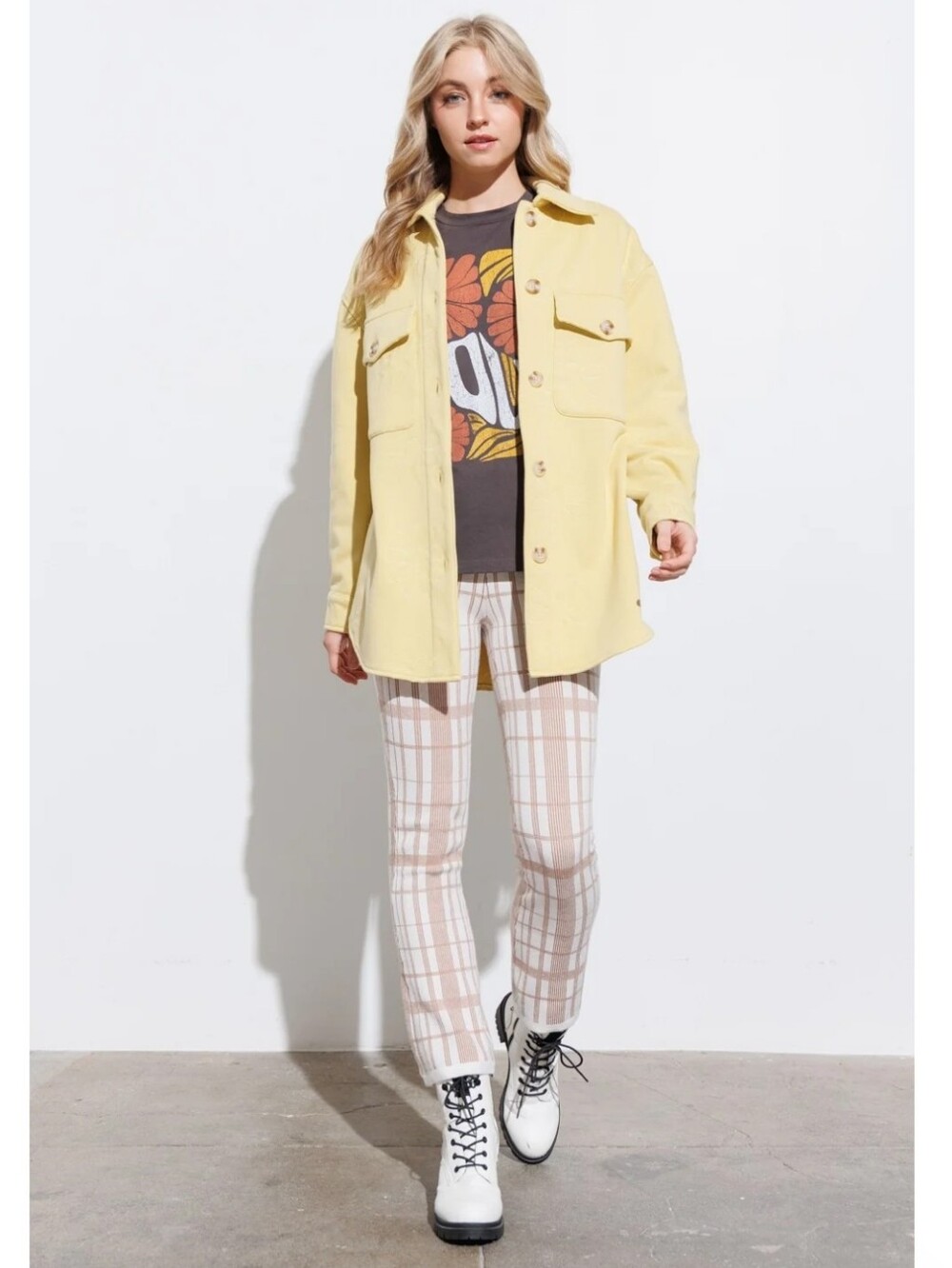 NWOT Polagram Yellow Daisy Embroidered Chunky Button Up Oversized Shacket